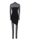 Norma Kamali Diana Pickleball Layered Ruched Stretch-jersey And Tulle Jumpsuit In Black