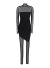 Norma Kamali Diana Pickleball Layered Ruched Stretch-jersey And Tulle Jumpsuit In Black