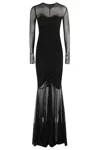 Norma Kamali Longsleeve V Neck Shirred Front Fishtail Gown In Black
