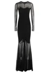Norma Kamali Longsleeve V Neck Shirred Front Fishtail Gown In Black