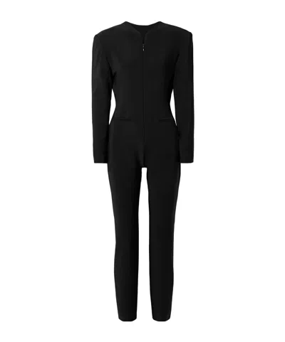 Norma Kamali Ls V Neck Zip Front Tapered Jumpsuit In Black