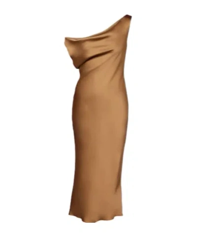 Norma Kamali Maria Crepe Satin Midi Dress In Brown