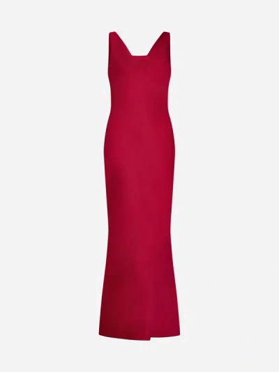 Norma Kamali Low Back Bias Cut Column Gown In Red