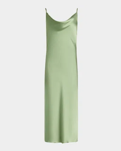 Norma Kamali Maria Satin Slip Dress In Vintage Green