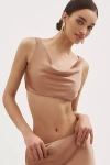Norma Kamali Maria Sleeveless Satin Cropped Top In Brown