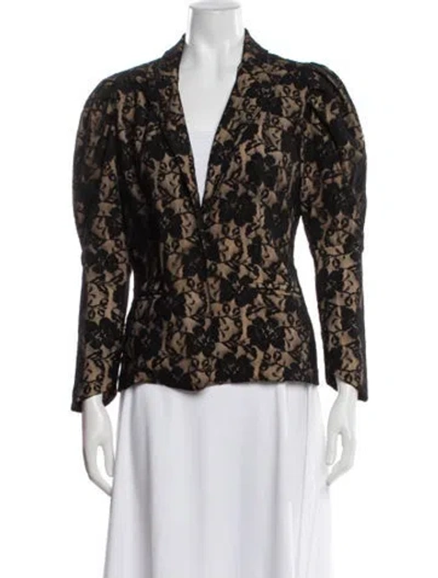 Pre-owned Norma Kamali Mesh Lace Pattern Blazer In Black