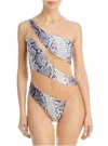Norma Kamali Mesh Python Print One Shoulder One Piece Swimsuit In Snake Print In Multi