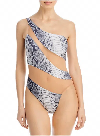 Norma Kamali Mesh Python Print One Shoulder One Piece Swimsuit In Snake Print In Multi