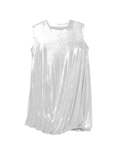 Norma Kamali Metallic Draped Mini Dress In Silver