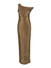 Norma Kamali Metallic One-shoulder Long Dress With Sequin Decorations In Tech Fabric Woman In Brown