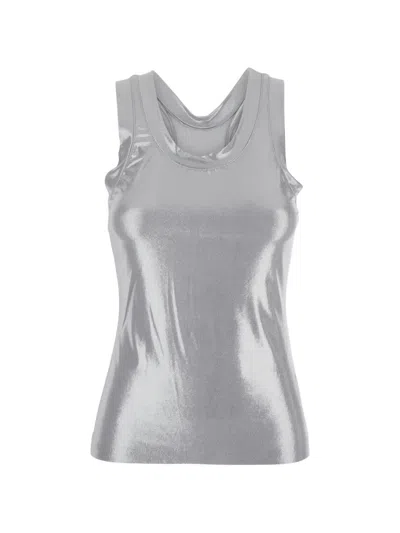 Norma Kamali Metallic Racerback Top In Silver