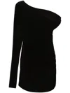 Norma Kamali One Sleeve Drop Shoulder Side Drape Mini Dress In Black