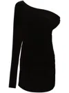 Norma Kamali One Sleeve Drop Shoulder Side Drape Mini Dress In Black