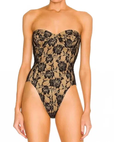 Norma Kamali Mio Corset Strapless One Piece Swimsuit In Black Rose Nude