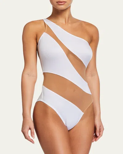 Norma Kamali Mio Snake Mesh One-piece Swimsuit In White