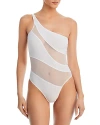 Norma Kamali Mio Snake Mesh One Shoulder One Piece Swimsuit In Snow White