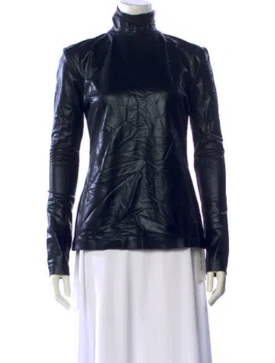 Pre-owned Norma Kamali Mock Neck Long Sleeve Top In Black