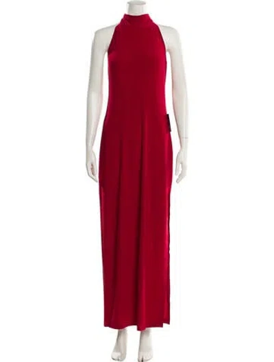 Pre-owned Norma Kamali Mock Neck Midi Length Dress In Red