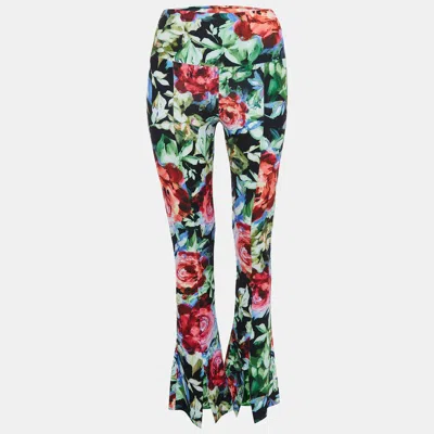 Norma Kamali Multicolor Floral Printed Jersey Bell Bottom Pants