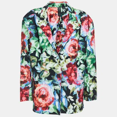 Norma Kamali Multicolor Floral Printed Jersey Blazer