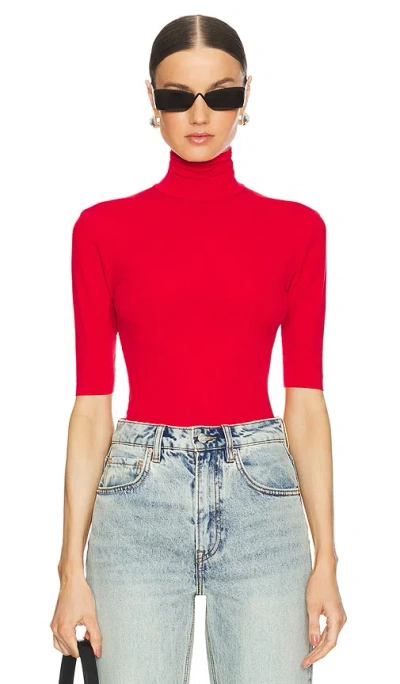 Norma Kamali Slim Fit Short Sleeve Turtleneck Top In Tiger Red