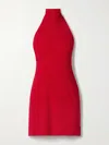 Norma Kamali Halter Turtle Side Slit Mini Dress In Tiger Red In Red