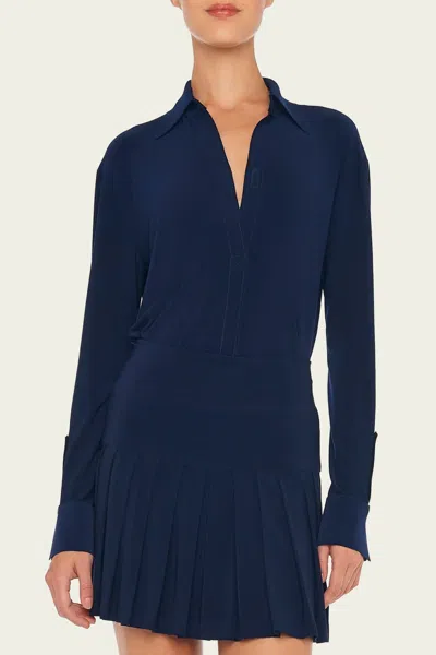 Norma Kamali Nk Shirt With Collar Stand In True Navy In Blue