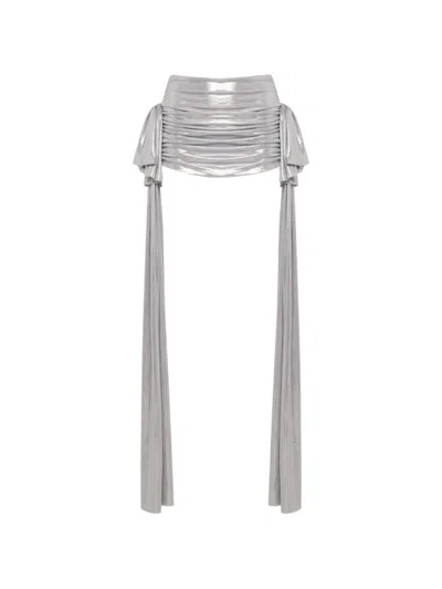 Norma Kamali Bill Pickleball Skirt With Bow In Silver