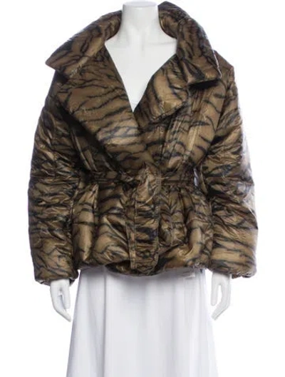 Pre-owned Norma Kamali Nylon Animal Print Down Coat In Green