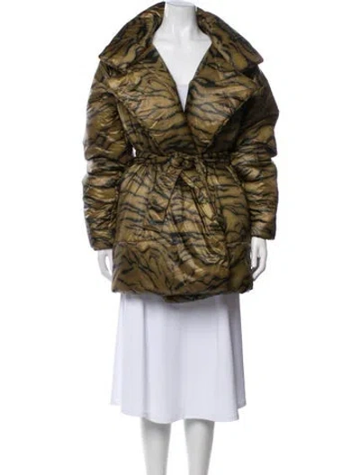 Pre-owned Norma Kamali Nylon Animal Print Puffer Coat In Green