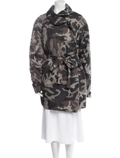 Pre-owned Norma Kamali Nylon Camouflage Print Faux Fur Coat In Gray
