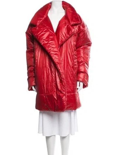 Pre-owned Norma Kamali Nylon Down Coat In Red