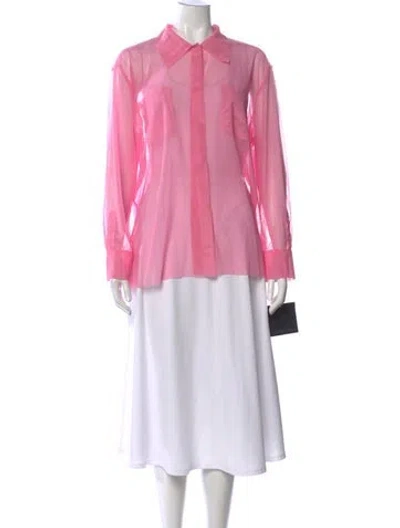 Pre-owned Norma Kamali Nylon Long Sleeve Button-up Top In Pink