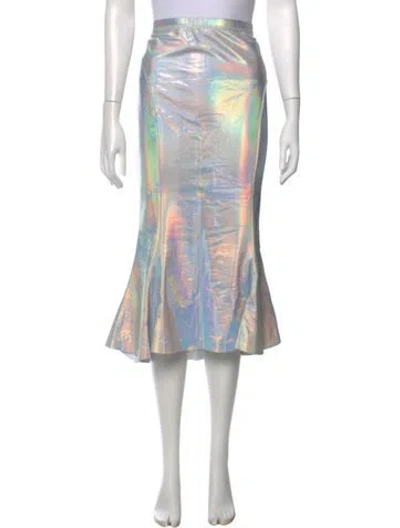 Pre-owned Norma Kamali Nylon Midi Length Skirt W/ Tags In Metallic/silver