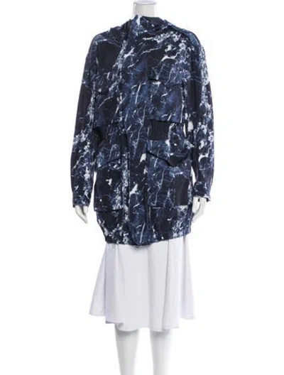 Pre-owned Norma Kamali Nylon Printed Trench Coat In Blue