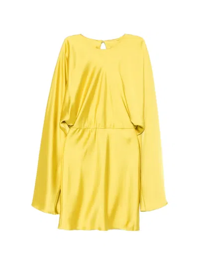 Norma Kamali Obie Cape-sleeve Dress In Yellow