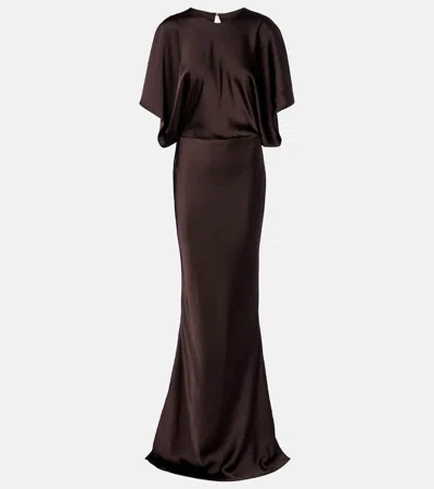 Norma Kamali Obie Draped Satin Gown In Brown