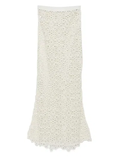 Norma Kamali Obie Floral-lace Maxi Skirt In White