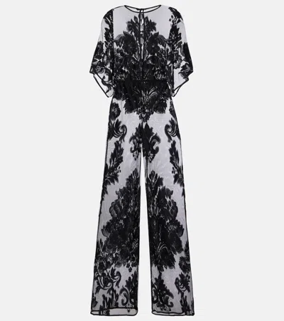 Norma Kamali Obie Floral Mesh Jumpsuit In Black