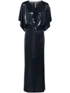 Norma Kamali Metallic Obie Maxi Dress In Blue