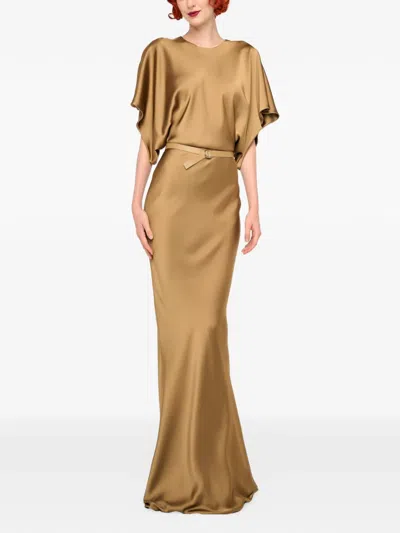 Norma Kamali Reverse Obie Draped Maxi Dress In Brown