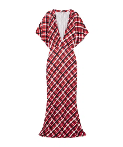 Norma Kamali Obie Checked Stretch-jersey Gown In Red