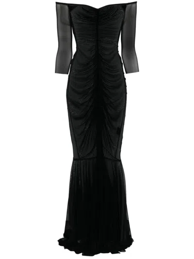 Norma Kamali Off-shoulder Fishtail Gown In Black