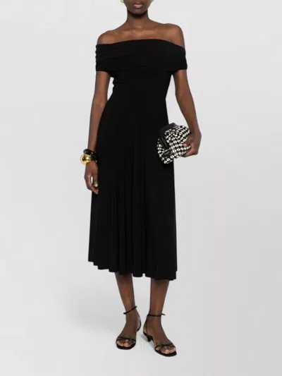 Norma Kamali Off Shoulder Midi Dress Pleated Skirt Draped In Black