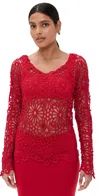 Norma Kamali Off Shoulder Raglan Top Tiger Red