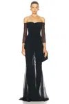 Norma Kamali Off Shoulder Shirred Front Fishtail Gown In Black