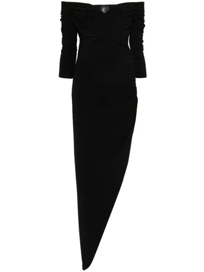 Norma Kamali Off-the-shoulder Black Evening Dress With Draped Detail