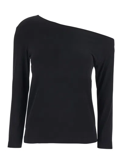 Norma Kamali Off-shoulder Asymmetrical Long-sleeve Top In Stretch Tech Fabric In Black