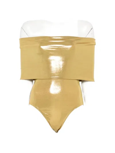 Norma Kamali Off-shoulder Bodysuit In Gold