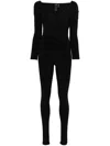 Norma Kamali Shoulder Sweetheart Catsuit Footie